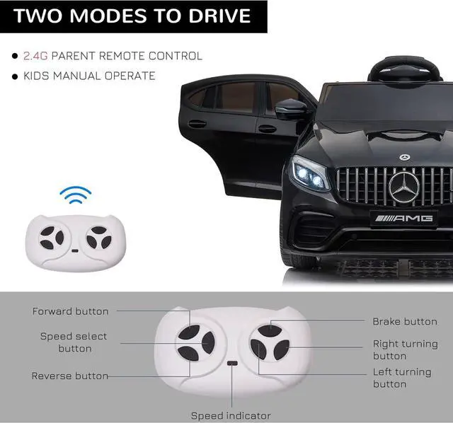 Alt view image 6 of 7 - Aosom 12V Toddler Ride On Car with Remote Control, Mercedes Benz AMG GLC63S Coupe, Electric Car with 2 Speed, MP3 Player, Light, Horn, Songs, Suspension, Black