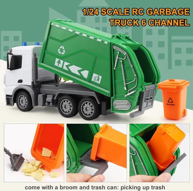 Alt view image 2 of 6 - 2.4Ghz Remote Control Garbage Truck Toys, RC Trash Truck Toys for Boys with Trash Bin Real Lights, 1/24 Scale 6 Channel Rechargeable Recycling Truck Gift for Kids