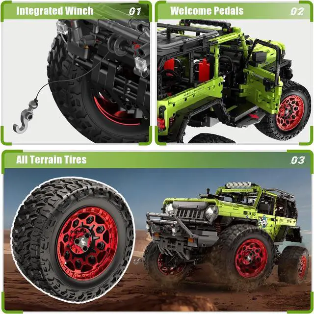 Alt view image 4 of 7 - Remote Control Jeep Wrange 4x4 Building Kits, 1:6 Technique Motorized Off Road Pickup Set - with 4 Black Motors, All Terrain Design - STEM Engineering Gift for Adults & Teens (2121 PCS)