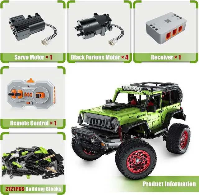 Alt view image 3 of 7 - Remote Control Jeep Wrange 4x4 Building Kits, 1:6 Technique Motorized Off Road Pickup Set - with 4 Black Motors, All Terrain Design - STEM Engineering Gift for Adults & Teens (2121 PCS)