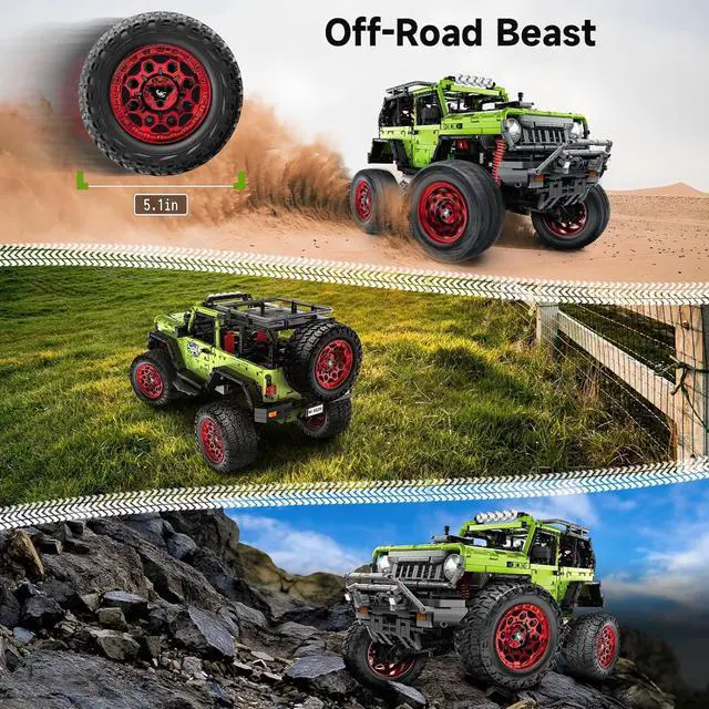 Alt view image 6 of 7 - Remote Control Jeep Wrange 4x4 Building Kits, 1:6 Technique Motorized Off Road Pickup Set - with 4 Black Motors, All Terrain Design - STEM Engineering Gift for Adults & Teens (2121 PCS)
