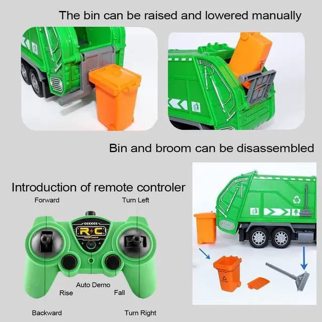 Alt view image 4 of 5 - 2.4G RC Garbage Truck Toy with Lights - 6 Channel Remote Control Waste Management Garbage Truck with 2 Rechargeable Batteries, Kids Recycling Trash Toys, Excellent Xmas Gifts for Boys Girls 3-8
