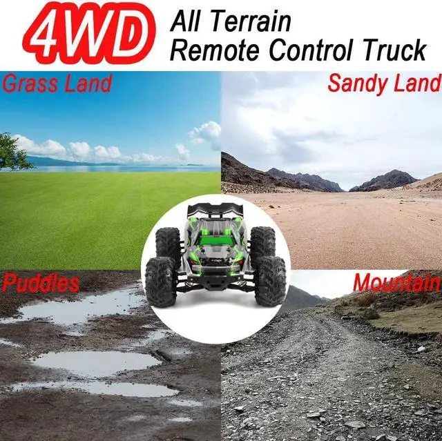 Alt view image 3 of 5 - 1:16 Scale RC Cars 50 KMH 4WD Remote Control Car High Speed RC Truck for Adults Boys 2.4 GHz All Terrains RC Buggy Off-Road Drift RC Monster Trucks with 3 Batteries (Green)
