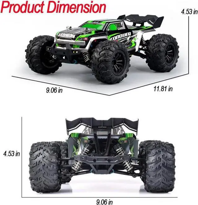 Alt view image 4 of 5 - 1:16 Scale RC Cars 50 KMH 4WD Remote Control Car High Speed RC Truck for Adults Boys 2.4 GHz All Terrains RC Buggy Off-Road Drift RC Monster Trucks with 3 Batteries (Green)