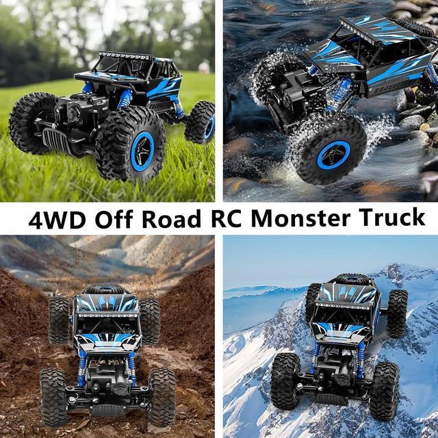 Alt view image 4 of 7 - Cheerwing 1:18 Rock Crawler 2.4Ghz Remote Control Car 4WD Off Road RC Monster Truck 2 Battery (Blue)