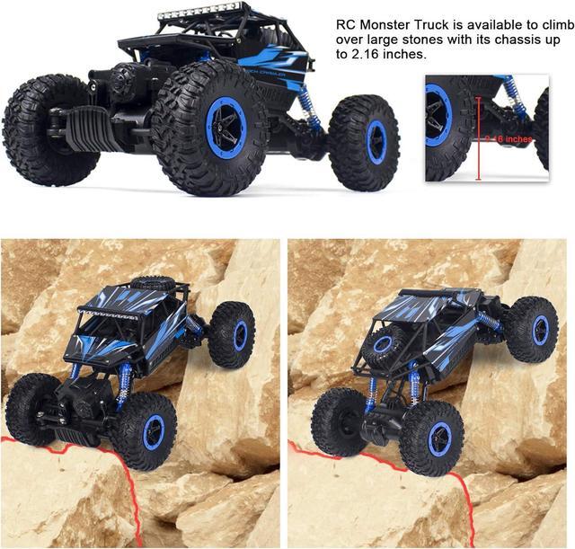Alt view image 5 of 7 - Cheerwing 1:18 Rock Crawler 2.4Ghz Remote Control Car 4WD Off Road RC Monster Truck 2 Battery (Blue)