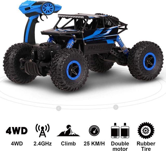 Alt view image 6 of 7 - Cheerwing 1:18 Rock Crawler 2.4Ghz Remote Control Car 4WD Off Road RC Monster Truck 2 Battery (Blue)