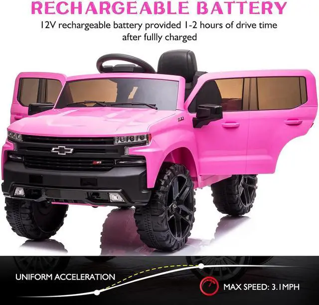 Alt view image 4 of 6 - 12V Electric Car for Kids,Licensed Chevy Silverado Truck Kids Ride On Car with Remote Control Battery Powered Electric Vehicle Toy Car, 4-Wheeler Suspension, Music& Lights, 3 Speeds(Pink)