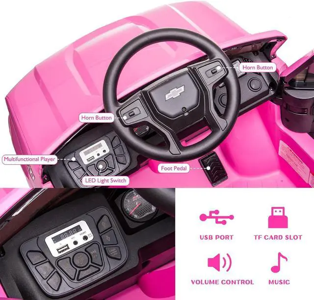 Alt view image 5 of 6 - 12V Electric Car for Kids,Licensed Chevy Silverado Truck Kids Ride On Car with Remote Control Battery Powered Electric Vehicle Toy Car, 4-Wheeler Suspension, Music& Lights, 3 Speeds(Pink)