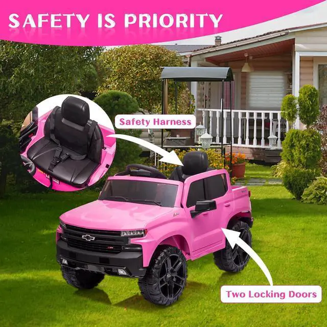 Alt view image 6 of 6 - 12V Electric Car for Kids,Licensed Chevy Silverado Truck Kids Ride On Car with Remote Control Battery Powered Electric Vehicle Toy Car, 4-Wheeler Suspension, Music& Lights, 3 Speeds(Pink)