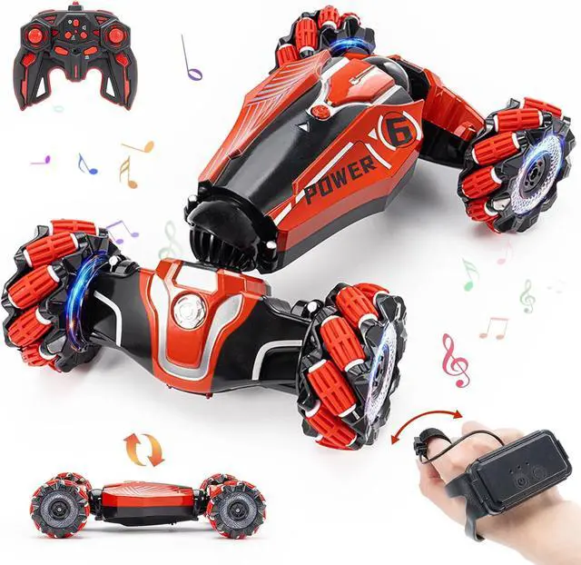 Main image of Gesture Sensing RC Stunt car, 4WD Drive Watch Remote-Controlled Vehicle, Bidirectional Drifting Off-Road Vehicle with Music and Lights Toys for Boys,Presents for Kids(RED)