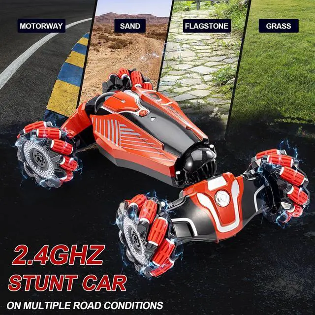 Alt view image 2 of 7 - Gesture Sensing RC Stunt car, 4WD Drive Watch Remote-Controlled Vehicle, Bidirectional Drifting Off-Road Vehicle with Music and Lights Toys for Boys,Presents for Kids(RED)