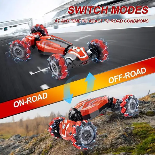 Alt view image 3 of 7 - Gesture Sensing RC Stunt car, 4WD Drive Watch Remote-Controlled Vehicle, Bidirectional Drifting Off-Road Vehicle with Music and Lights Toys for Boys,Presents for Kids(RED)