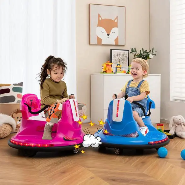 Alt view image 7 of 7 - Costzon 12V Kids Ride On Bumper Car, Electric Bumper Car w/Dual Joysticks, Remote Control, 360° Spin, Slow Start Function, LED Lights & Fun Music, Adjustable Safety Belt, Soft Bumper (Pink)