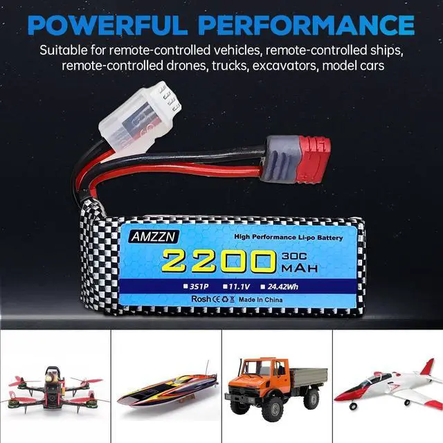 Alt view image 5 of 7 - 11.1V 2200mAh 30C 3S T-Plug Lipo Battery with USB Charger for MJX H16 H16P H16E H16GT H16BM H16DR H16PL 14301 RC Car, High-Speed Drift Model Toy Car Upgraded Battery (1PCS Battery+1 USB)