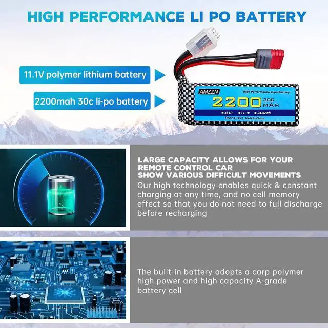 Alt view image 7 of 7 - 11.1V 2200mAh 30C 3S T-Plug Lipo Battery with USB Charger for MJX H16 H16P H16E H16GT H16BM H16DR H16PL 14301 RC Car, High-Speed Drift Model Toy Car Upgraded Battery (1PCS Battery+1 USB)