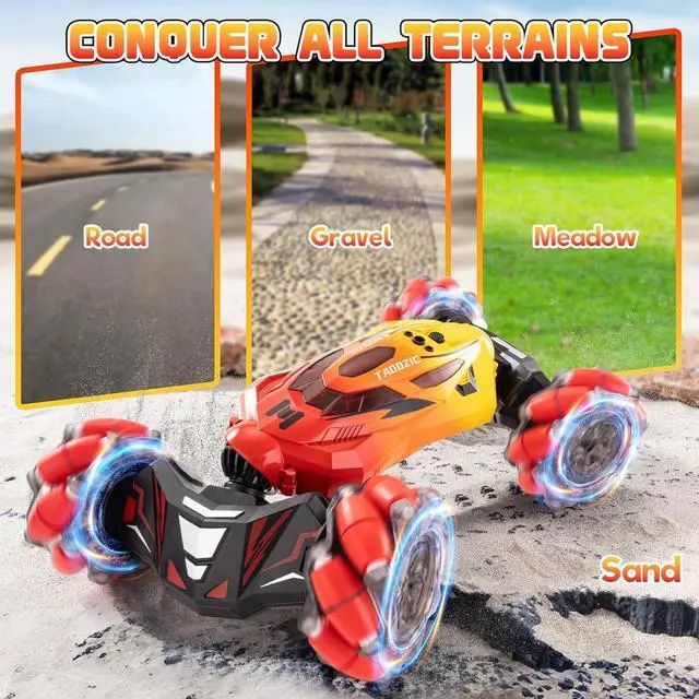 Alt view image 7 of 7 - 1:16 Scale 4WD Remote Control Gesture Sensor Car,Hand Controlled RC Stunt Car,Double-Sided Vehicle 360° Rotation with Light Spray Music, All-Terrain Monster Truck for Boys and Kids (Yellow)