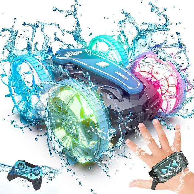 Main image of Tecnock Amphibious Remote Control Car Boat, 4WD Gesture RC Car with Waterproof Remote Control, RC Stunt Car with LED Lights, Pool Toys for Kids Ages 8-12, Toys Gifts for Boys Girls