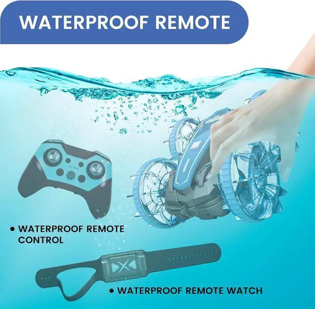 Alt view image 3 of 7 - Tecnock Amphibious Remote Control Car Boat, 4WD Gesture RC Car with Waterproof Remote Control, RC Stunt Car with LED Lights, Pool Toys for Kids Ages 8-12, Toys Gifts for Boys Girls