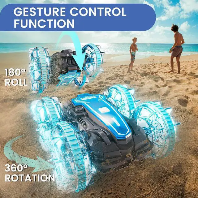 Alt view image 4 of 7 - Tecnock Amphibious Remote Control Car Boat, 4WD Gesture RC Car with Waterproof Remote Control, RC Stunt Car with LED Lights, Pool Toys for Kids Ages 8-12, Toys Gifts for Boys Girls