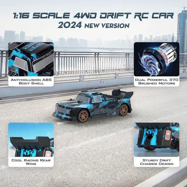 Alt view image 2 of 7 - RC Drift Car, 1/16 Remote Control Car 4WD 20KM/H High Speed RC Racing Car 2.4GHz Electric Sport Drifting RC Cars with LED Lights, Toy Car for Adults Kids Gifts