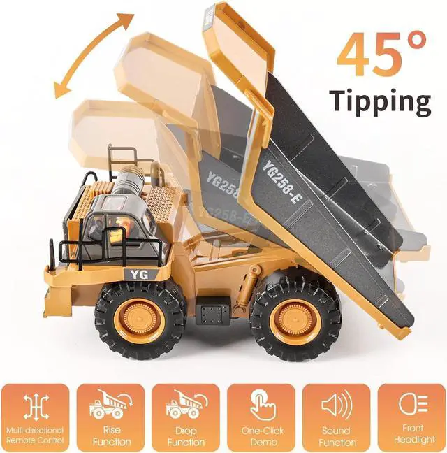 Alt view image 6 of 7 - Remote Control Construction Dump Truck Toy - RC Dump Truck Toys- Construction Toys Vehicle- RC Truck Toys for 8 9 10 11 12 Year Old Boys and up- Toy Trucks