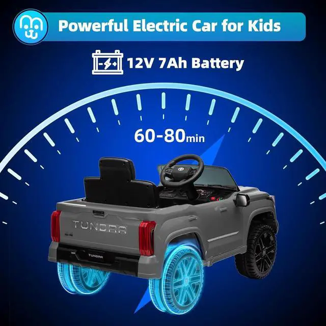 Alt view image 2 of 7 - Licensed Toyota Tundra Kids Electric Ride on Car 12V 7Ah Battery Electric Truck Trunk Remote Control Bluetooth Music MP3 Player 4 Wheel Full Suspension Gift for Boys Girls-Grey