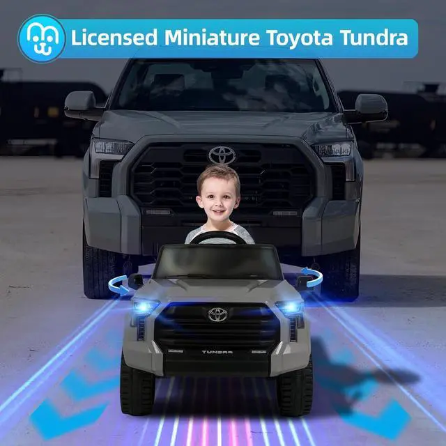 Alt view image 5 of 7 - Licensed Toyota Tundra Kids Electric Ride on Car 12V 7Ah Battery Electric Truck Trunk Remote Control Bluetooth Music MP3 Player 4 Wheel Full Suspension Gift for Boys Girls-Grey