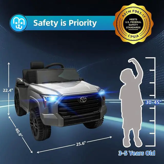 Alt view image 6 of 7 - Licensed Toyota Tundra Kids Electric Ride on Car 12V 7Ah Battery Electric Truck Trunk Remote Control Bluetooth Music MP3 Player 4 Wheel Full Suspension Gift for Boys Girls-Grey