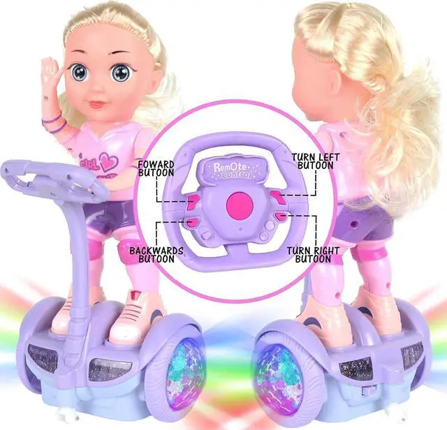 Alt view image 3 of 4 - Doll Set with Remote Control Toy Electric Scooter for Kids with LED Lights Music and 360° Rotation