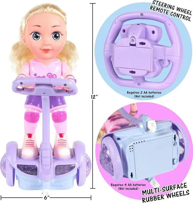 Alt view image 4 of 4 - Doll Set with Remote Control Toy Electric Scooter for Kids with LED Lights Music and 360° Rotation
