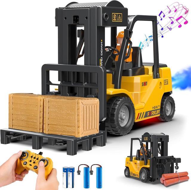 Main image of RC Forklift Truck, 2 in 1 Transform Lift Fork & Hook, Kids Forklift Toy, 11 Channel Remote Control Forklift for Adults, 2 Battery, Spray, Light, RC Construction Vehicles Toy Gift for Kids 6+