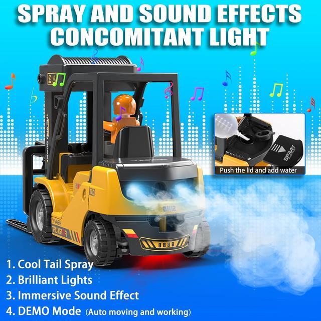 Alt view image 4 of 7 - RC Forklift Truck, 2 in 1 Transform Lift Fork & Hook, Kids Forklift Toy, 11 Channel Remote Control Forklift for Adults, 2 Battery, Spray, Light, RC Construction Vehicles Toy Gift for Kids 6+