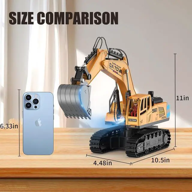 Alt view image 2 of 7 - Remote Control Excavator Toys for Boys- Movable Claw Digger Trucks with Spray & LED, 11 Channel 2.4GHz Full Function Remote Control Crane for 6-12 Year Old Kids Christmas Birthday Gift