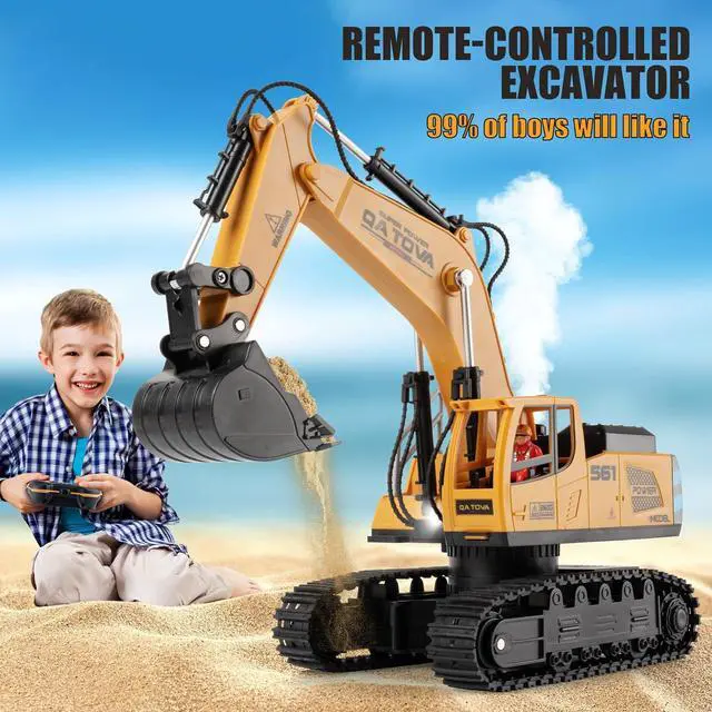 Alt view image 5 of 7 - Remote Control Excavator Toys for Boys- Movable Claw Digger Trucks with Spray & LED, 11 Channel 2.4GHz Full Function Remote Control Crane for 6-12 Year Old Kids Christmas Birthday Gift