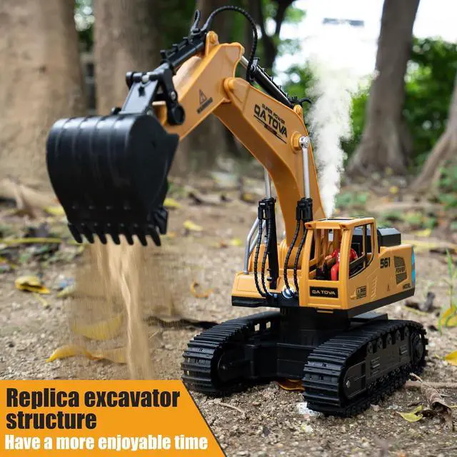 Alt view image 6 of 7 - Remote Control Excavator Toys for Boys- Movable Claw Digger Trucks with Spray & LED, 11 Channel 2.4GHz Full Function Remote Control Crane for 6-12 Year Old Kids Christmas Birthday Gift