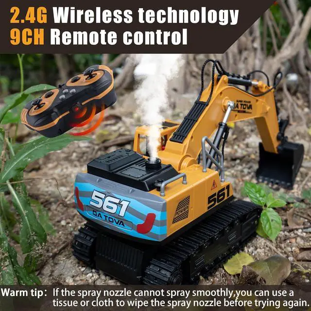 Alt view image 7 of 7 - Remote Control Excavator Toys for Boys- Movable Claw Digger Trucks with Spray & LED, 11 Channel 2.4GHz Full Function Remote Control Crane for 6-12 Year Old Kids Christmas Birthday Gift