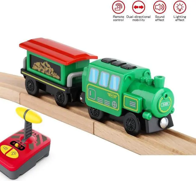 Alt view image 4 of 7 - Motorized Train for Wooden Track, Battery Operated Locomotive Train, Remote Control Train for Track Set, Powerful Engine Train Vehicles Fit All Major Brands Track Railway System (Battery Not Included)