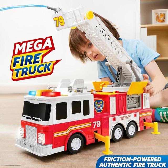 Alt view image 2 of 6 - JOYIN Extra Large 33-inch Ladder Fire Truck Toy for Kids 3+ - Lights, Sirens, Hose, Pump