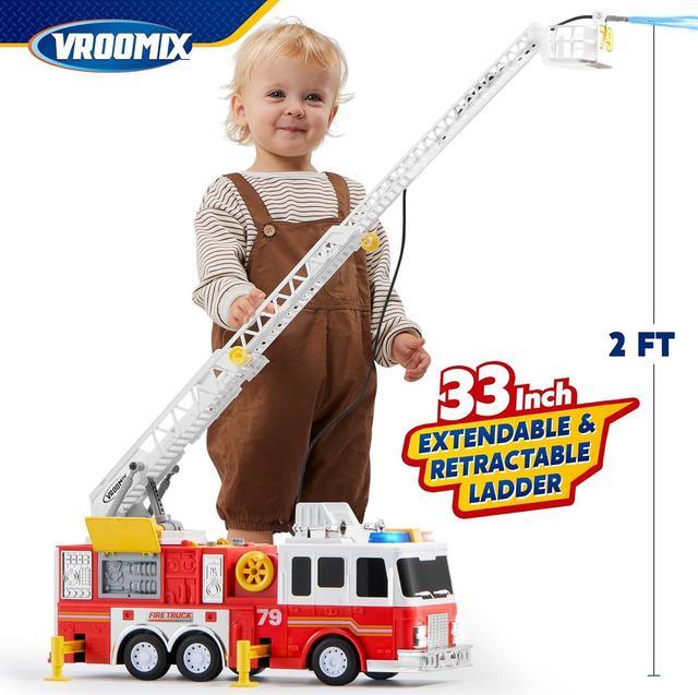 Alt view image 4 of 6 - JOYIN Extra Large 33-inch Ladder Fire Truck Toy for Kids 3+ - Lights, Sirens, Hose, Pump
