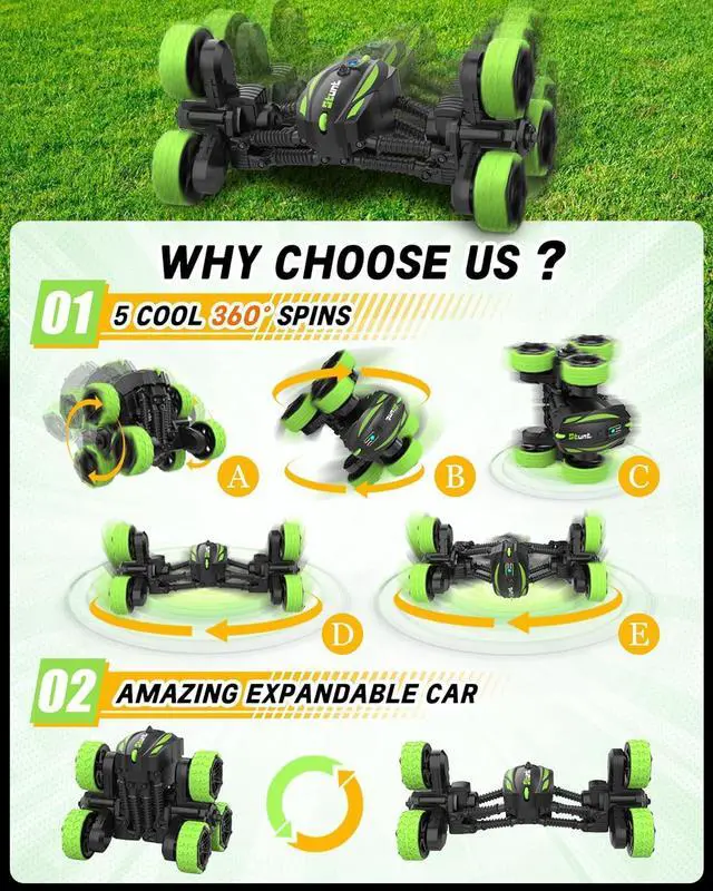 Alt view image 2 of 7 - 2-in-1 Transform RC Cars, 360° Rotation, 2.4GHz Remote Control Stunt Cars Toys, 4WD All-Terrain with 2 Rechargeable Batteries for 5-12 Years Boys Girls Gifts Present