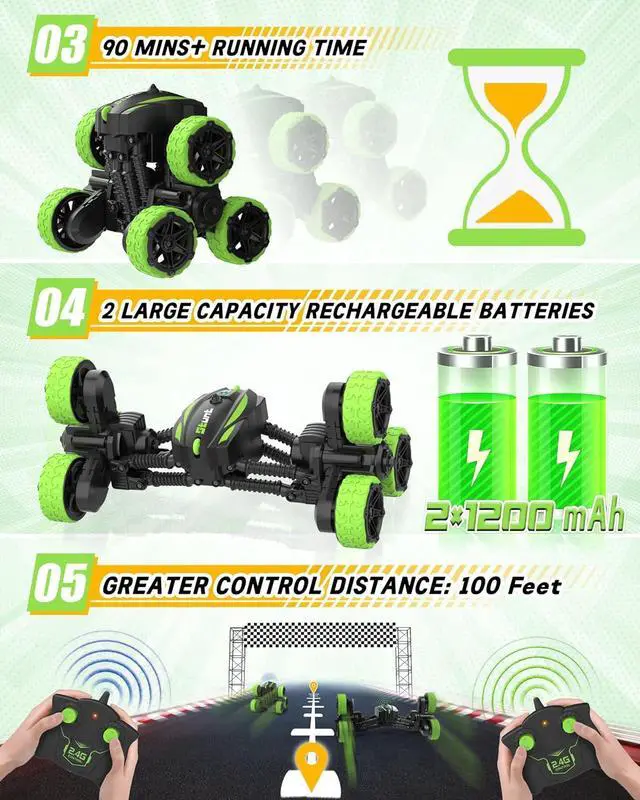 Alt view image 3 of 7 - 2-in-1 Transform RC Cars, 360° Rotation, 2.4GHz Remote Control Stunt Cars Toys, 4WD All-Terrain with 2 Rechargeable Batteries for 5-12 Years Boys Girls Gifts Present