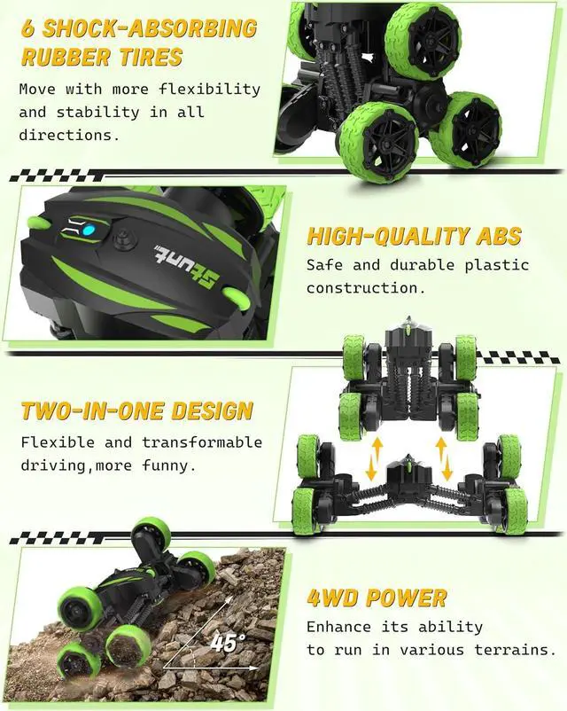 Alt view image 4 of 7 - 2-in-1 Transform RC Cars, 360° Rotation, 2.4GHz Remote Control Stunt Cars Toys, 4WD All-Terrain with 2 Rechargeable Batteries for 5-12 Years Boys Girls Gifts Present
