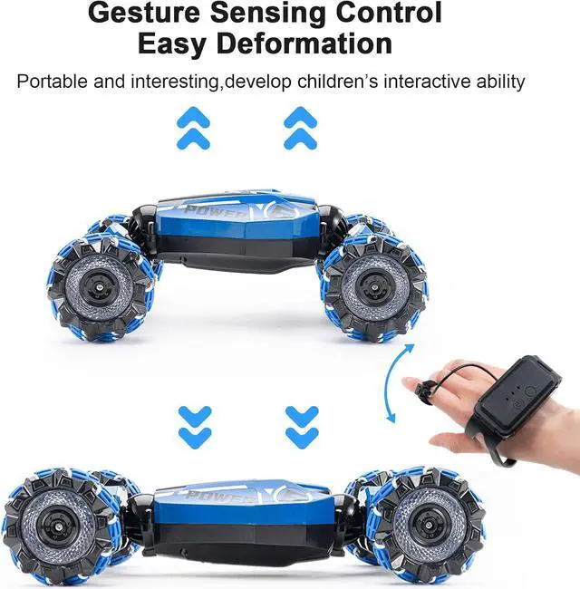 Alt view image 5 of 7 - RC Stunt Car, 2.4 GHz 4WD Drive Remote Controlled Gesture Sensor Toy Car, Hand Remote Control car with 360° Flipping Light and Music, Toys for