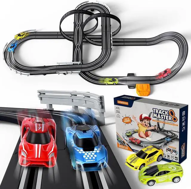Alt view image 3 of 6 - Slot Car Race Track Sets for Boys Kids,Battery or Electric Race Car Track with 4 High-Speed Slot Cars and 2 Hand Controllers,Dual Racing Game Lap Counter Circular Overpass Track Toys Age 6 7 8-12