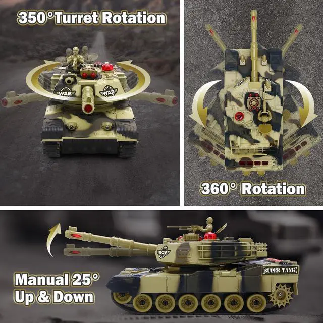 Alt view image 2 of 6 - Remote Control Tank for Boys - Kids Simulated Army Tank Toy, 1:28 Scale 8 Channels RC Tanks with Toy Soldiers, 2 Batteries, Rotating Turret & Sound, Military Toys Great Gift for Boys Age 8 9 10