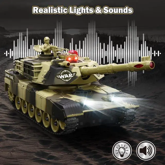 Alt view image 3 of 6 - Remote Control Tank for Boys - Kids Simulated Army Tank Toy, 1:28 Scale 8 Channels RC Tanks with Toy Soldiers, 2 Batteries, Rotating Turret & Sound, Military Toys Great Gift for Boys Age 8 9 10