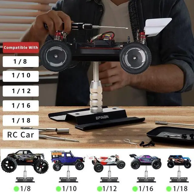 Alt view image 2 of 6 - RC Car Stand RC Work Stand RC Car Repair Work Stand with RC Screwdriver Kit Screws Pallet for 1/8 1/10 1/12 1/16 1/18 RC Car Truck Crawler (Black)