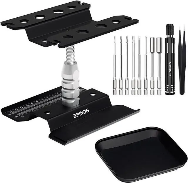 Main image of RC Car Stand RC Work Stand RC Car Repair Work Stand with RC Screwdriver Kit Screws Pallet for 1/8 1/10 1/12 1/16 1/18 RC Car Truck Crawler (Black)