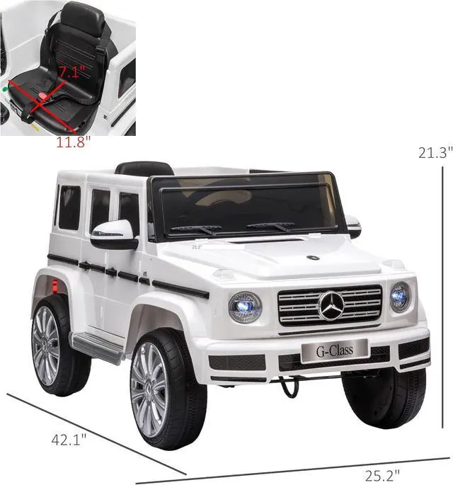 Alt view image 5 of 7 - Aosom 12V Kids Electric Car, Mercedes Benz G500 Licensed Battery Powered Ride on Truck for Kids with Remote Control, Headlights, Music, Suspension & Storage for Boys and Girls, White